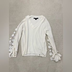 French Connection Caballo Floral-Lace Sleeve White Sweater Top